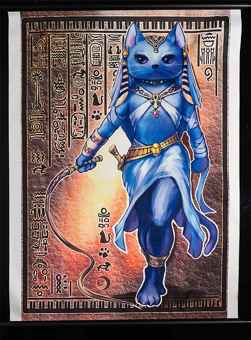 雙夏 夜光布畫掛軸 - 埃及俄羅斯藍貓、日式櫻花三花貓、蒸氣龐克柴犬