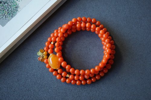 Angel's tears 天使之淚 Jewelry Design 5mm天然原礦南紅 古董蠟棗珠古法銀平安喜樂吊墜設計多圈手持手串