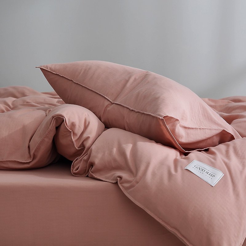 Solid color classic-Yunmian gauze quilt bed bag set (coral pink) - Bedding - Cotton & Hemp Pink