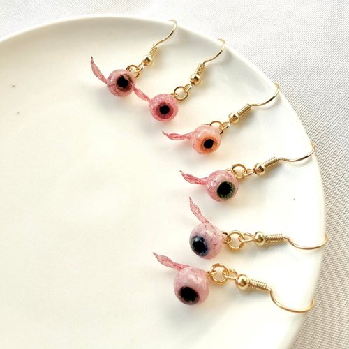 Miss Cherry Handmade︱手作飾物 怪奇系列 | 手繪眼球 手作耳環 耳夾 單支 迷你尺寸 六色