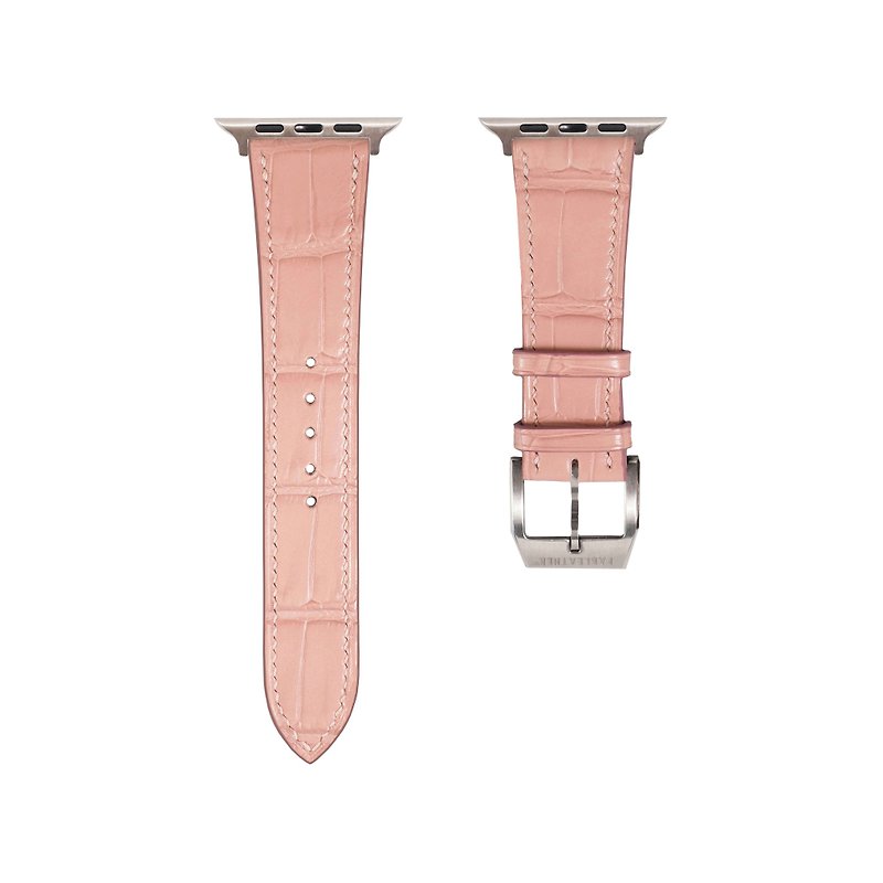 手工APPLEWATCH錶帶 (ALLIGATOR法國美洲鱷|櫻花粉色) - 錶帶 - 真皮 粉紅色