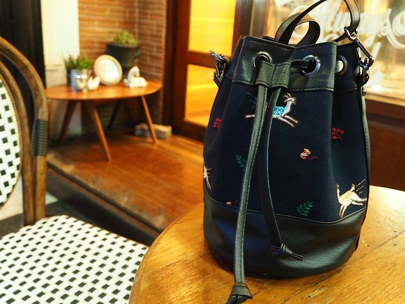 Goat Navy Bucket Bag - Messenger Bags & Sling Bags - Genuine Leather Blue