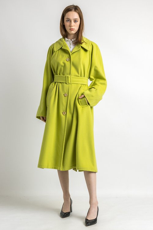 MoodShopGirls 90s Vintage Woman Green Jil Sander made in Italy Cashmere Wool Trench Coat 5913