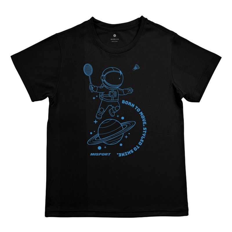 MIT專利呼吸衣-羽球太空人(線條款) - 運動上衣/排汗衫 - 聚酯纖維 黑色