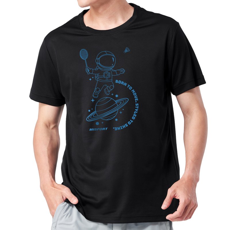 MIT專利呼吸衣-羽球太空人(線條款) - 運動上衣/排汗衫 - 聚酯纖維 黑色