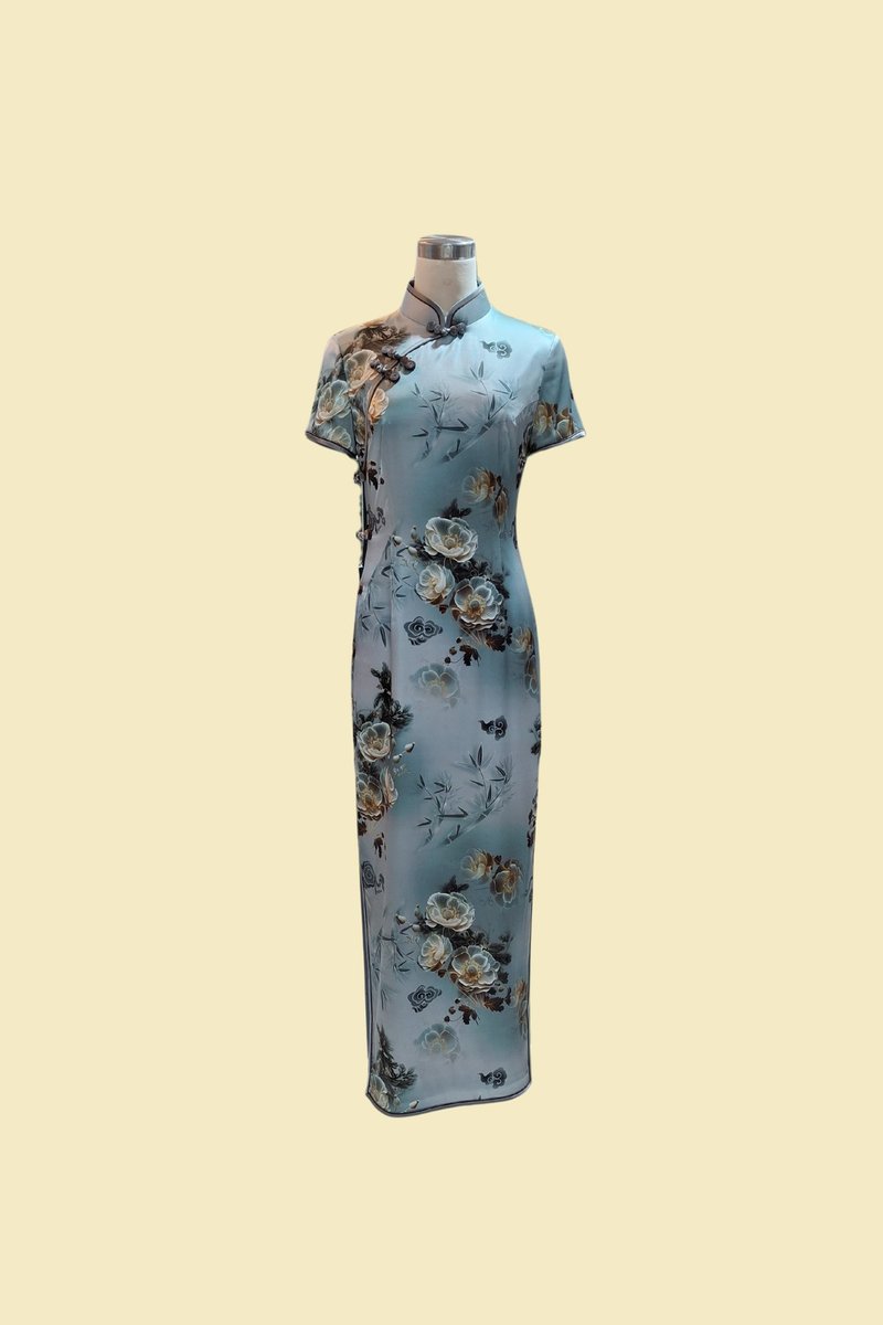 真絲牡丹花長旗袍 VINTAGE 悅裳 港式 復古旗袍 春裝 華服 連身裙 - 旗袍/改良式旗袍 - 棉．麻 多色