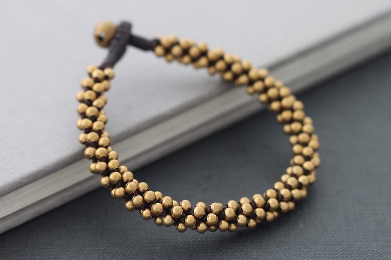 Brass Beaded Cuff Bracelets Bangle Woven Cord Ethnic Bohemian - สร้อยข้อมือ - โลหะ สีทอง