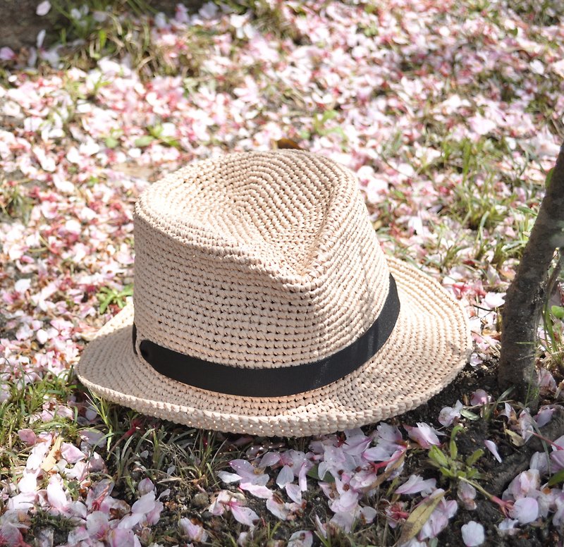 Hand-woven material bag - fedora gentleman straw hat - Knitting, Embroidery, Felted Wool & Sewing - Cotton & Hemp 