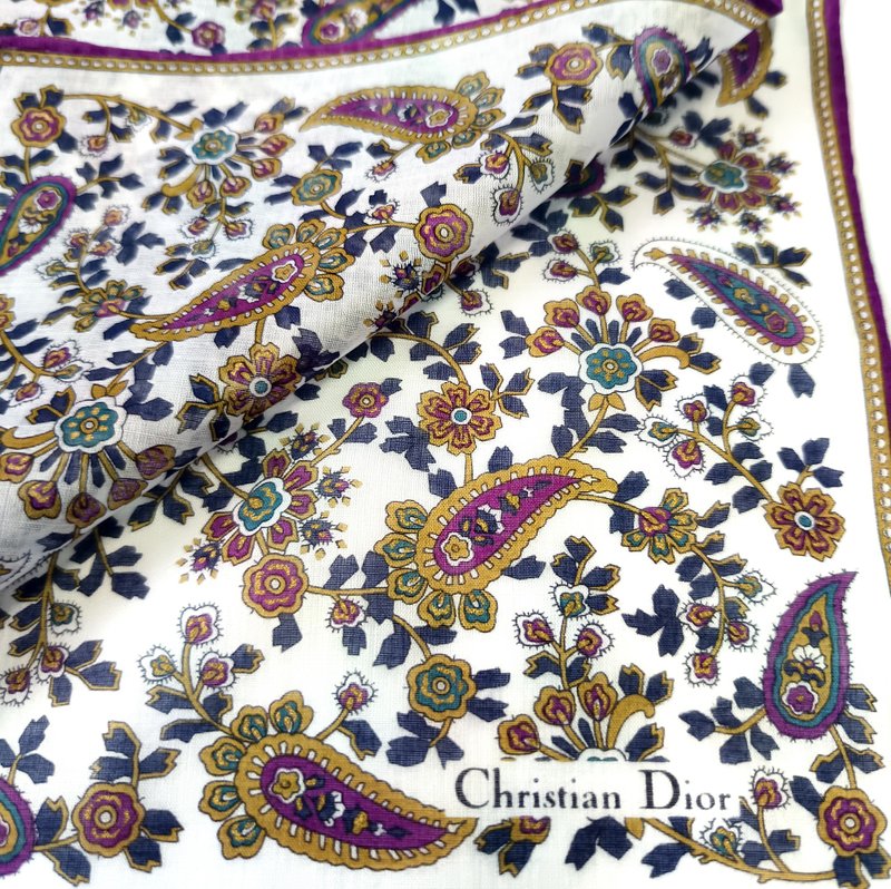 Christian Dior Vintage Handkerchief Multi Floral Paisley 18 x 18 inches - 手帕 - 棉．麻 紫色