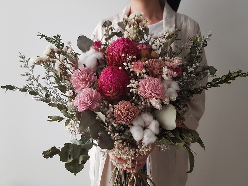 Dry bouquet|Peach color cotton dry flower|Photo bouquet|Limited Taipei distribution|Self-taking| - ช่อดอกไม้แห้ง - พืช/ดอกไม้ สีแดง