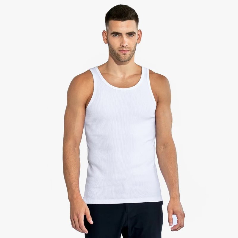 Nordic Minimalism - 2 in a group - Tank ribbed organic cotton men's ribbed vest white - Men's Tank Tops & Vests - Cotton & Hemp White