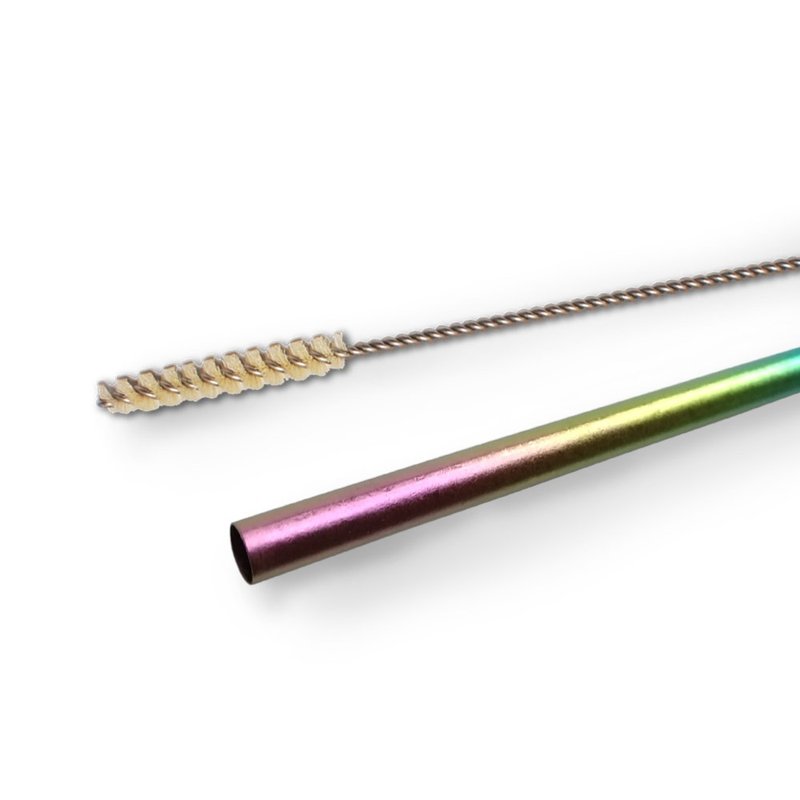 [Made in Japan Horie] Titanium Love the Earth-Pure Titanium ECO Environmental Straw Straw-Bright Rainbow + Straw Brush with Log Handle - Reusable Straws - Other Materials Multicolor