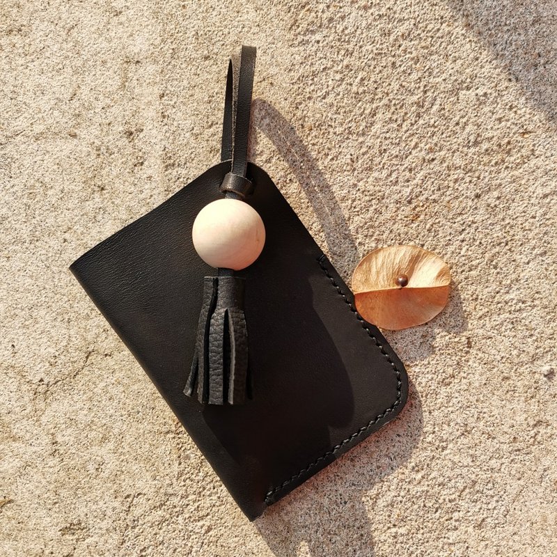 Handmade cowhide tassel key bag - ที่ห้อยกุญแจ - หนังแท้ สีดำ