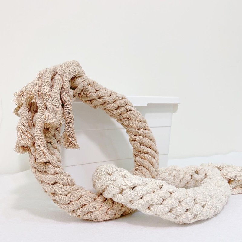 Pet Handmade Toys - Two Color Braided Double Rings - Pet Toys - Cotton & Hemp Khaki