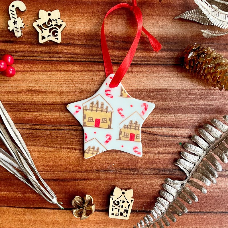手繪陶瓷聖誕裝飾 (薑餅屋) - 擺飾/家飾品 - 瓷 多色