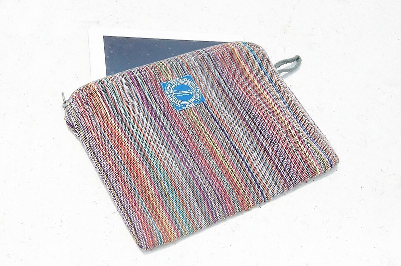Limited a hand-woven cloth bag / national wind bag / i-pad bag / cosmetic bag - sunshine color red striped weaving - เคสแท็บเล็ต - ผ้าฝ้าย/ผ้าลินิน หลากหลายสี