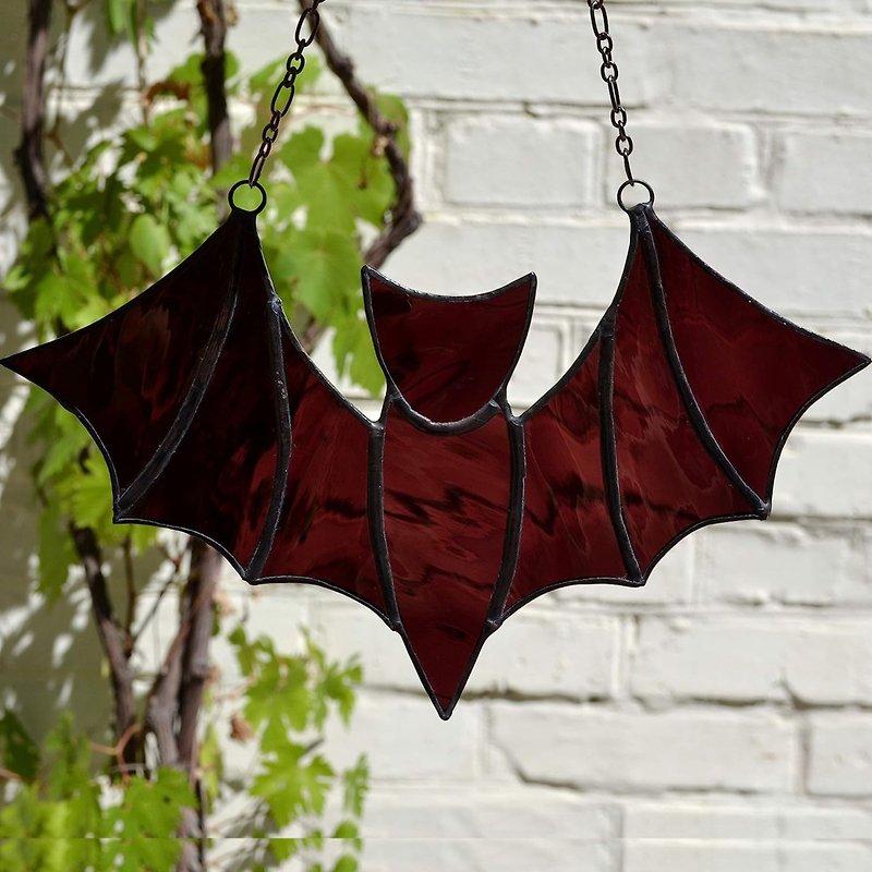 Stained Glass Bat Window Suncatcher, Purple Goth Dreamcatcher Halloween Ornament - Wall Décor - Glass Purple