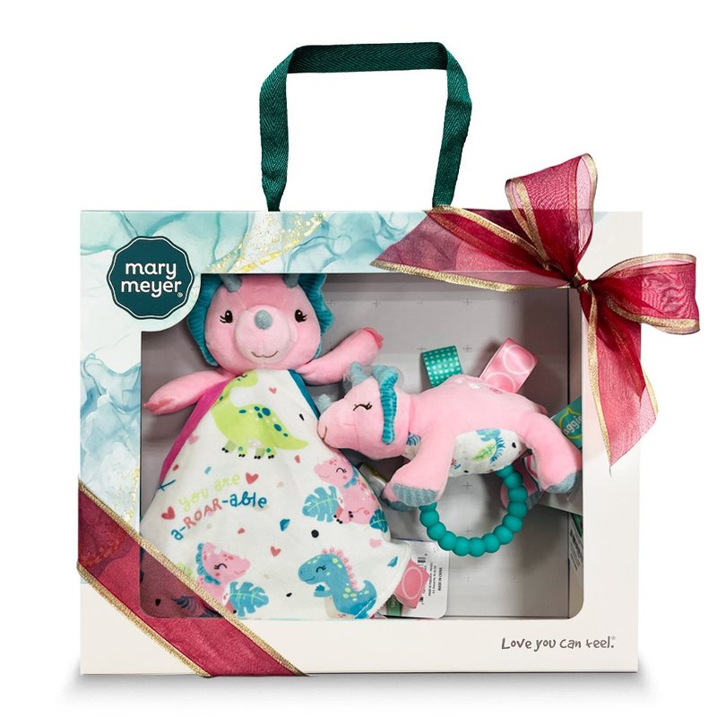 Fast shipping [MaryMeyer] Welcome Gift Box - Jumping Ceratops ribbon + hand rattle + comfort towel - ของเล่นเด็ก - เส้นใยสังเคราะห์ สึชมพู