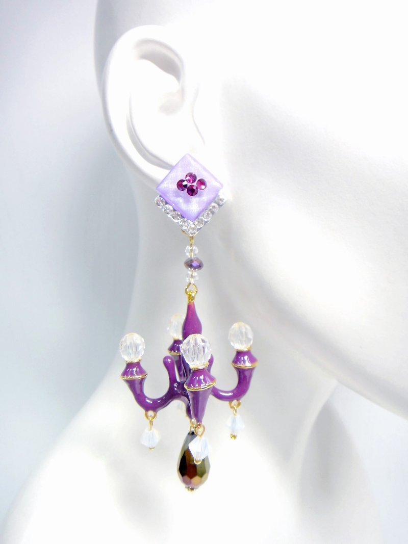 TIMBEE LO 簽名款式巨吊燈耳環【純色系列】 - 耳環/耳夾 - 紙 紫色