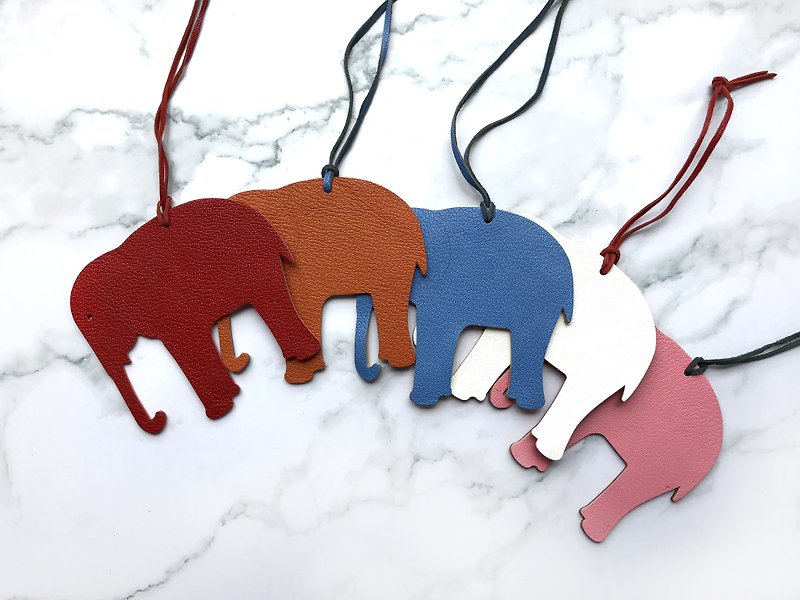 Elephant pendant / bag pendant / handmade leather double-sided pendant - Other - Genuine Leather 