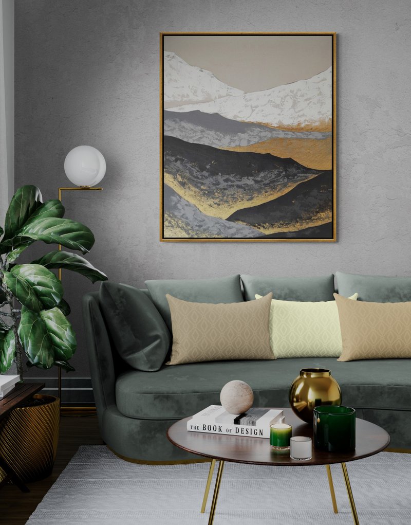 Large Abstract white teal oil painting on canvas Original painting - 壁貼/牆壁裝飾 - 棉．麻 卡其色