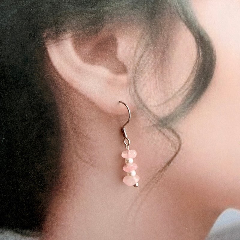 Soft Pink. Romantic Whispers | Rose Quartz Natural Stone Hook Earrings - Earrings & Clip-ons - Gemstone Pink
