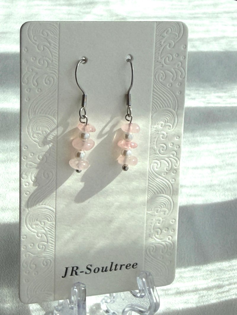 柔粉.耳邊浪漫丨粉水晶 天然石耳勾耳環 考試祝福 開運 - 耳環/耳夾 - 寶石 粉紅色