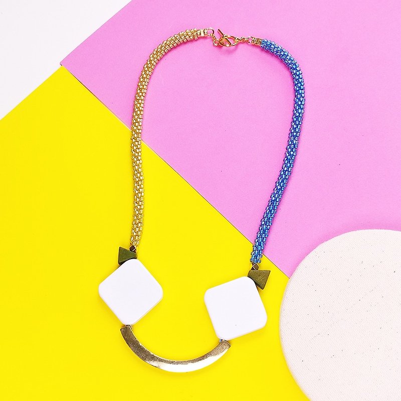 White Block - Say Cheese! Beaded Necklace - Chokers - Wood White