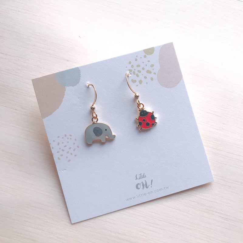 大象 瓢蟲 後山走走 夾式耳環 生日禮物 - 耳環/耳夾/耳骨夾 - 琺瑯 紅色