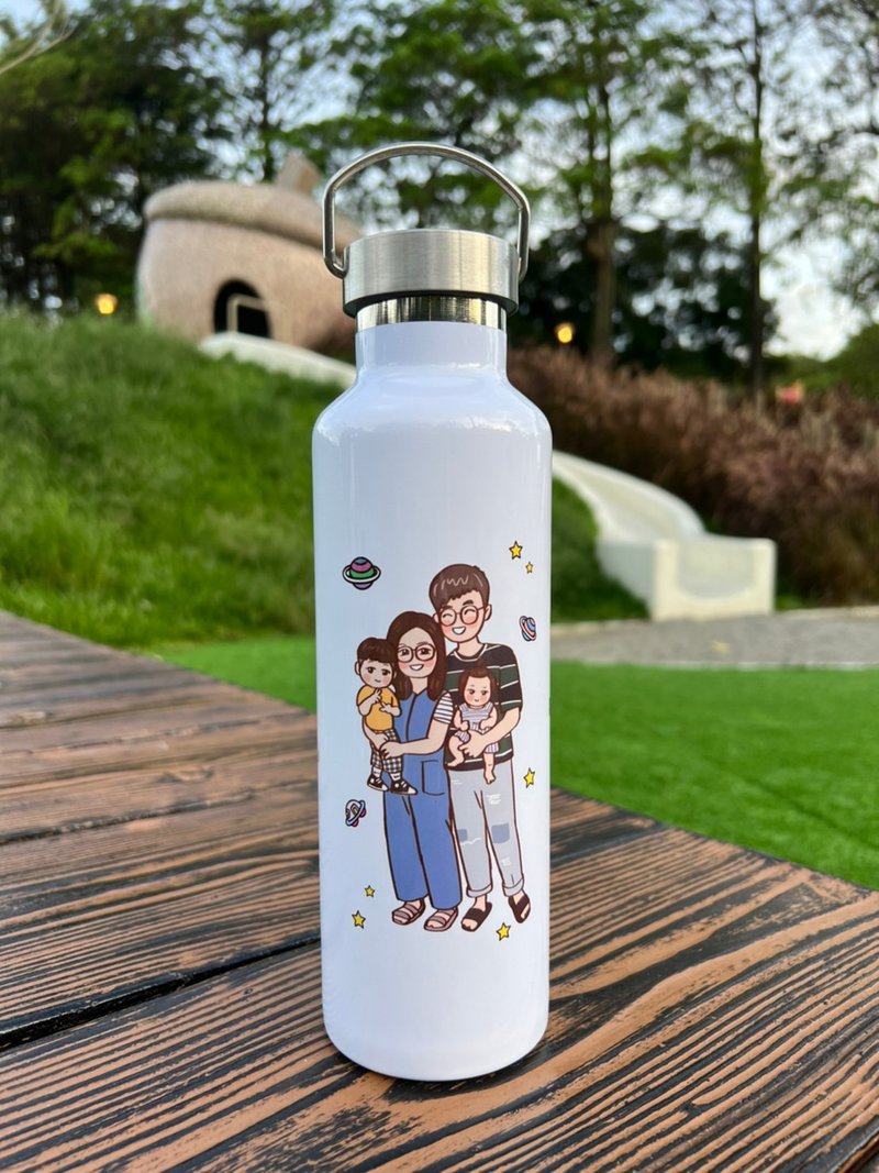 我的家庭幸福美滿 Q版插畫 客製化保溫瓶 露營紀念禮物 療癒收藏 - 保溫瓶/保溫杯 - 不鏽鋼 粉紅色
