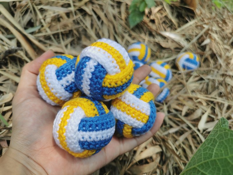 Volleyball crochet keychain doll keyring handmade cute sport gifts - Keychains - Polyester Yellow