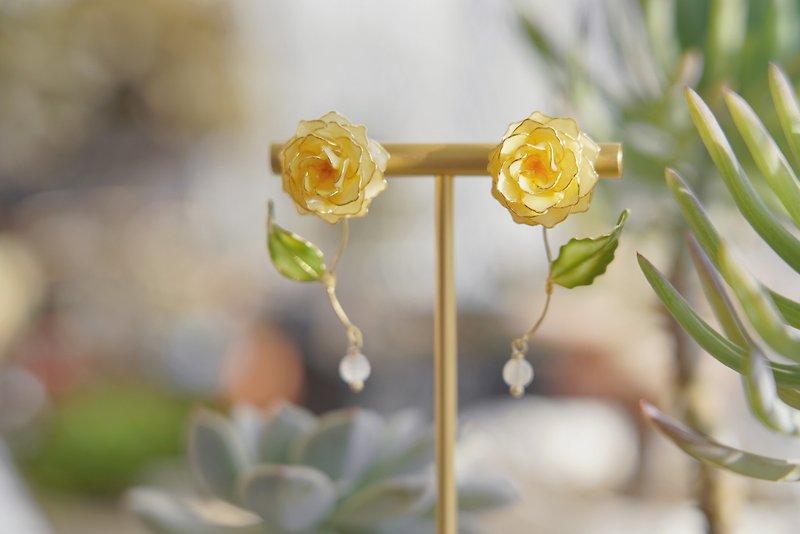 玫瑰 • 黃色 - 手工樹脂耳環飾品禮物 - ピアス・イヤリング - レジン イエロー