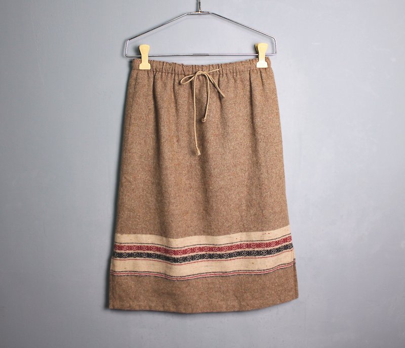 FOAKベージュエスニック刺繍ウールスカート - スカート - ウール 