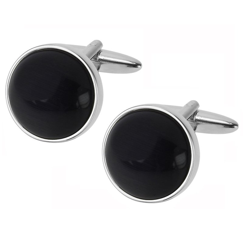 Black Cateye Round Cufflinks - Cuff Links - Other Metals Black