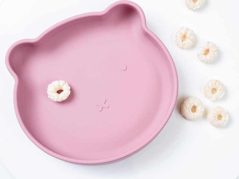 Nuannuan Bear Silicone Dinner Plate-Pink (sold out and restocked) - จานเด็ก - โลหะ สึชมพู