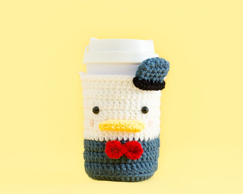 Crochet Cozy Cup - The Duck / Coffee Sleeve, Starbuck. - แก้วมัค/แก้วกาแฟ - อะคริลิค สีน้ำเงิน