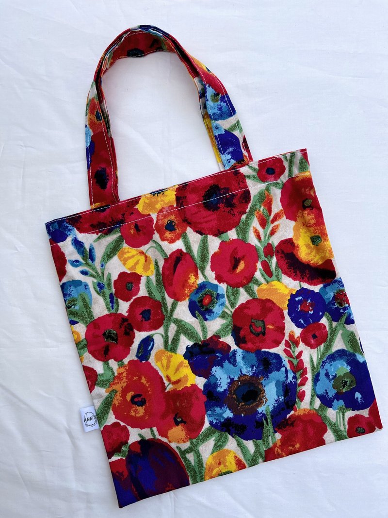 oil painting flowers small square bag - Handbags & Totes - Cotton & Hemp Red