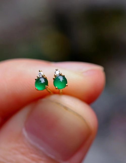 Angel's tears 天使之淚 Jewelry Design 請先詢問-天然原礦A貨玉 緬甸翡翠滿綠小燈泡18k金耳針耳環2504