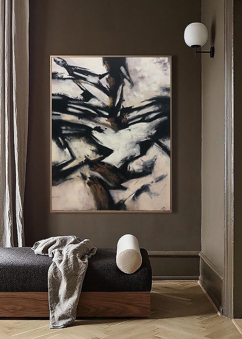 TrendGallery Abstract Black And White Painting Abstract Wall Art Modern Brown Artwork
