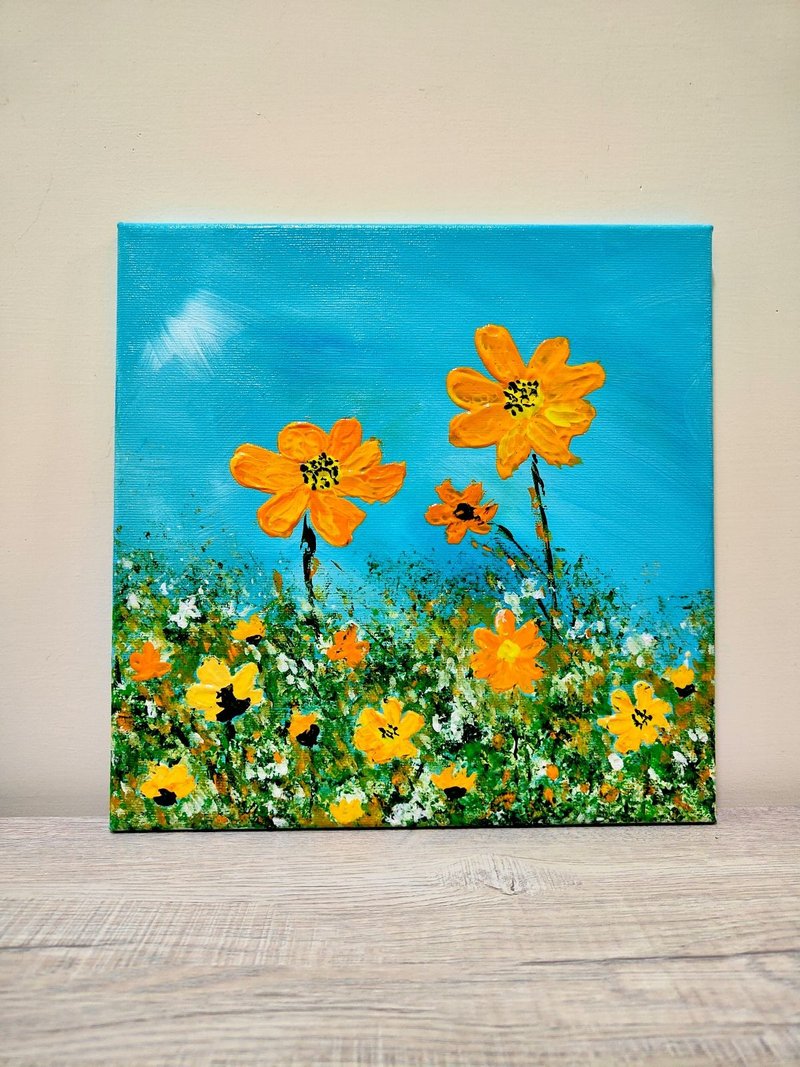 黃波斯菊無框畫/壓克力畫/掛畫/原畫/聖誕禮物/交換禮物 - 海報/掛畫 - 棉．麻 