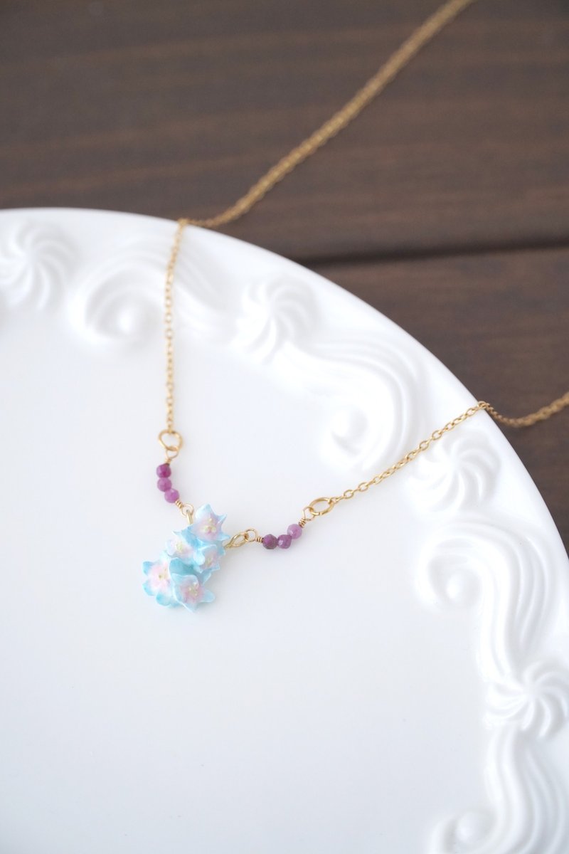 Birth Flower x Birthstone /Jul/ Larkspur x Ruby Necklace - Necklaces - Clay Blue