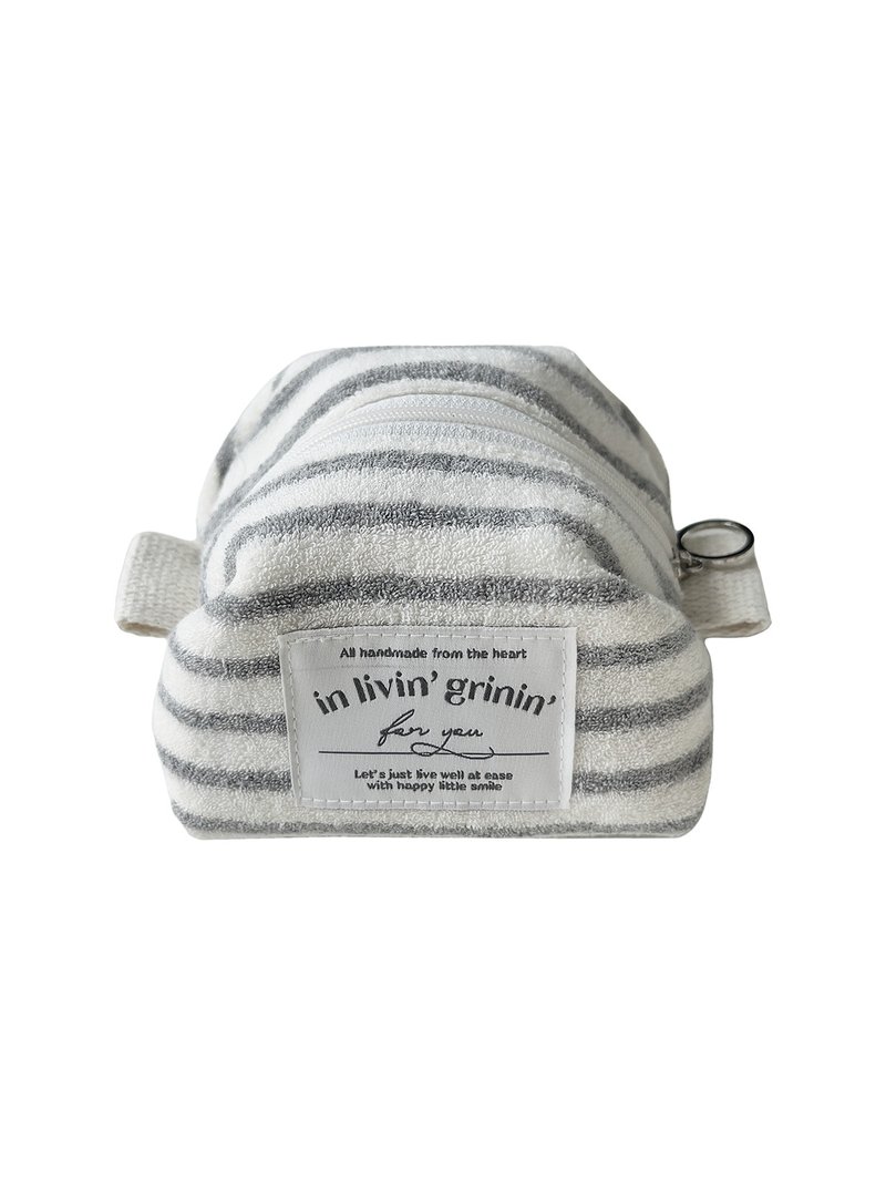 terry stripe pouch S_gray - 化妝包/收納袋 - 其他人造纖維 灰色