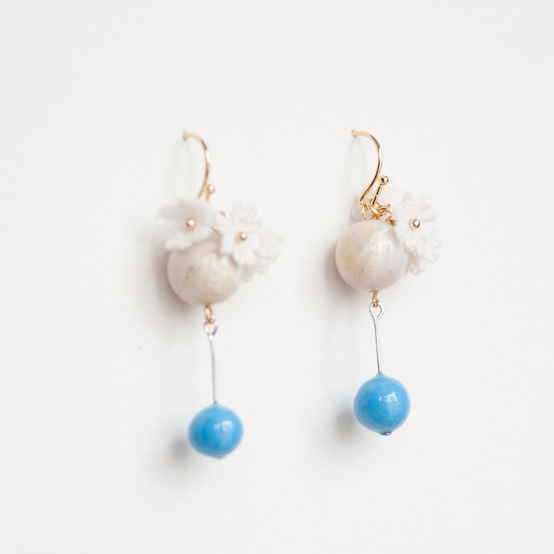 TeaTime / rainy season with small earrings ear hook / original pure handmade imported earrings earrings - ต่างหู - วัสดุอื่นๆ ขาว