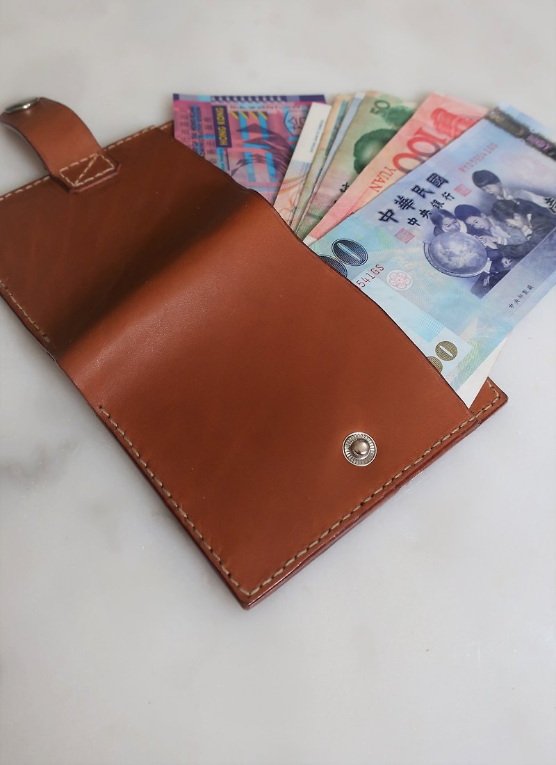 Hand-stitched brown leather wallet / leather short clip for men and women - Wallets - Genuine Leather 