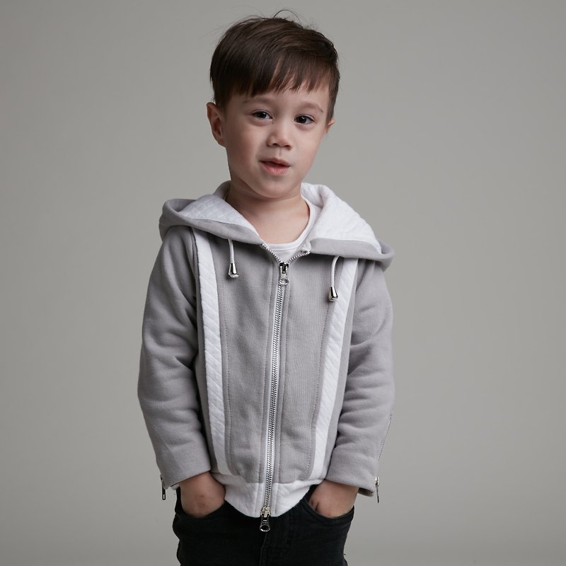 Cut hooded jacket (gray) - เสื้อโค้ด - ผ้าฝ้าย/ผ้าลินิน สีเทา