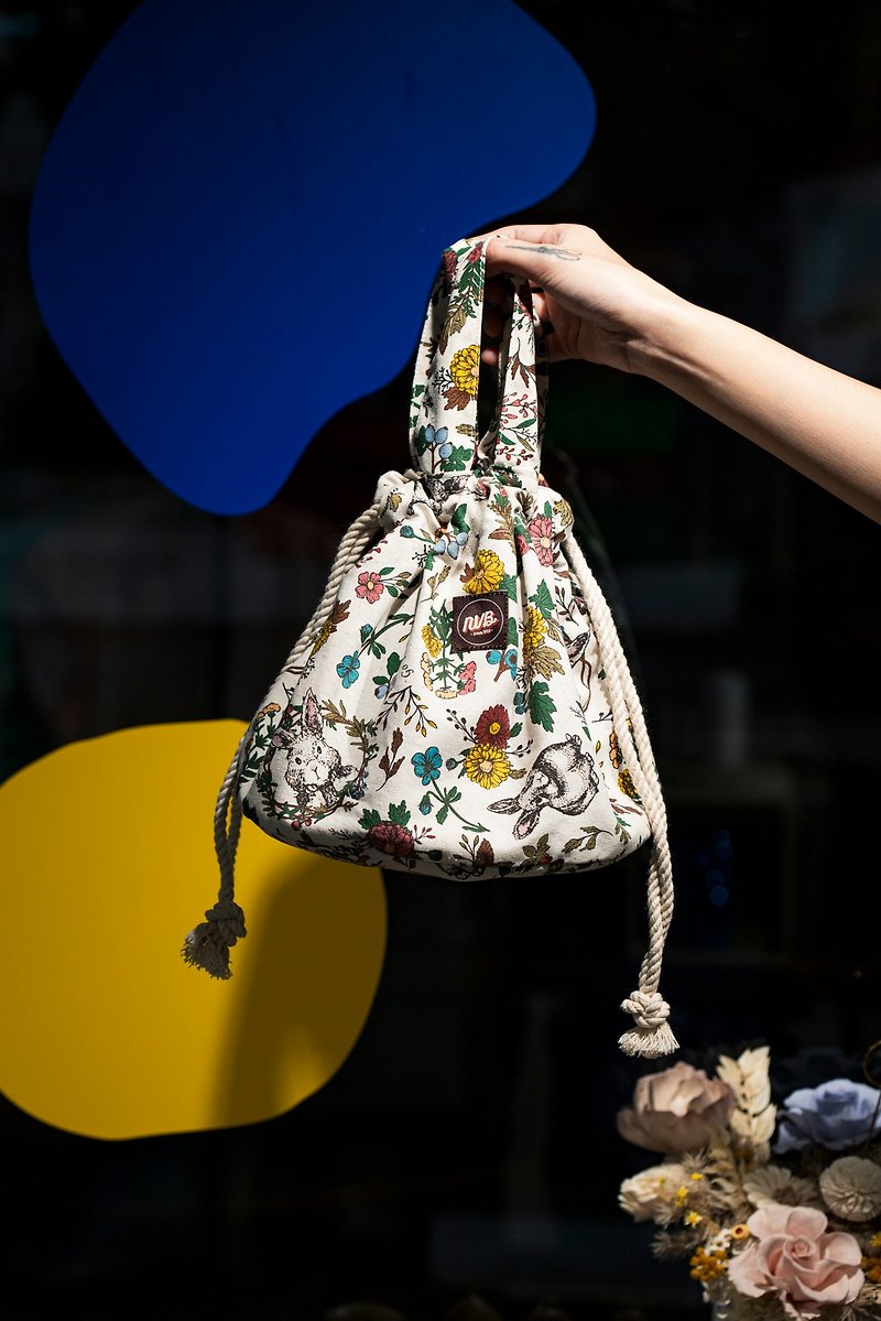 Year of the Rabbit limited beam mouth cylinder handbag set - Drawstring Bags - Cotton & Hemp White