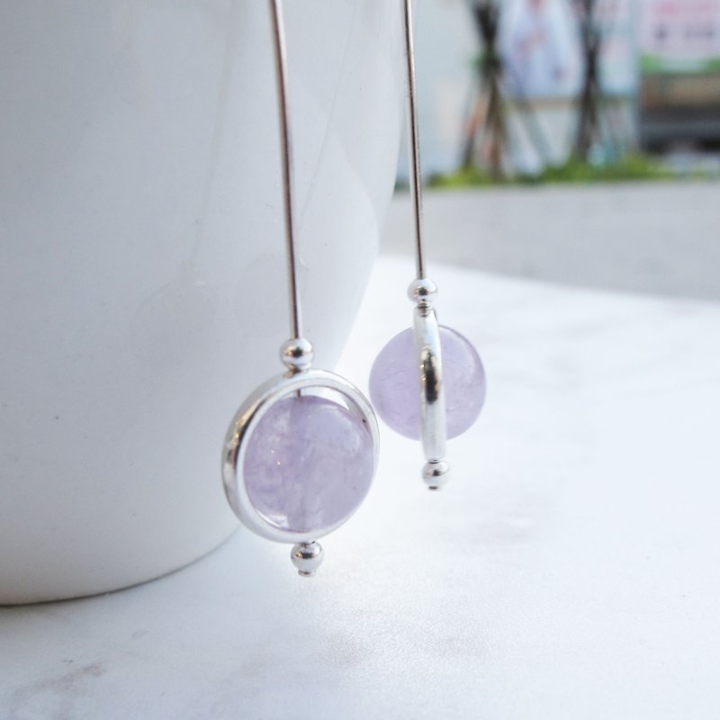 Bigman Taipa [Handmade Silver] Amethyst × Globe Handmade Sterling Silver Earrings - Earrings & Clip-ons - Other Metals Purple