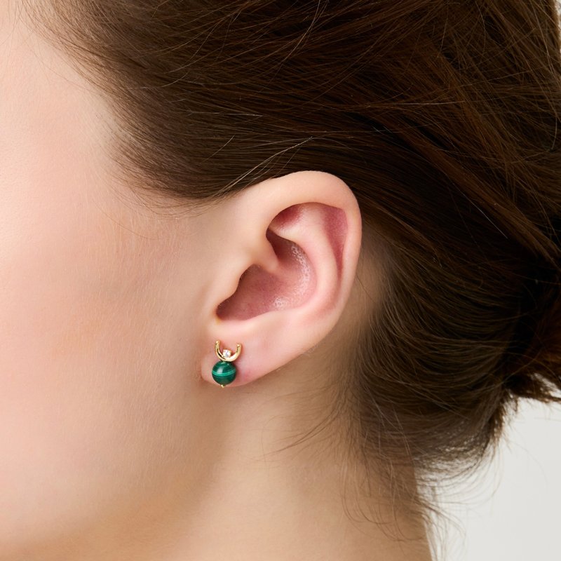 Sterling Silver Earrings & Clip-ons Gold - Rainbow Stone Earrings Rina Green Malachite Earrings