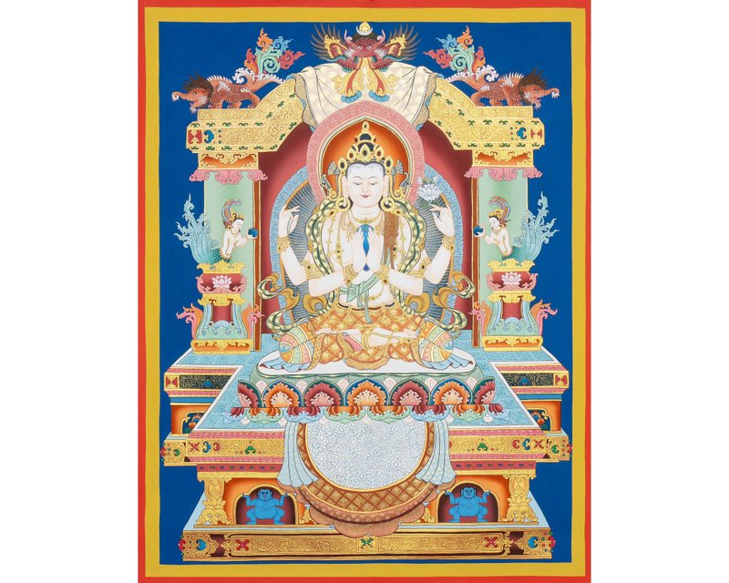 Newari Style Chenrezig thangka paintings Bodhisattva of compassion - Wall Décor - Other Materials Multicolor