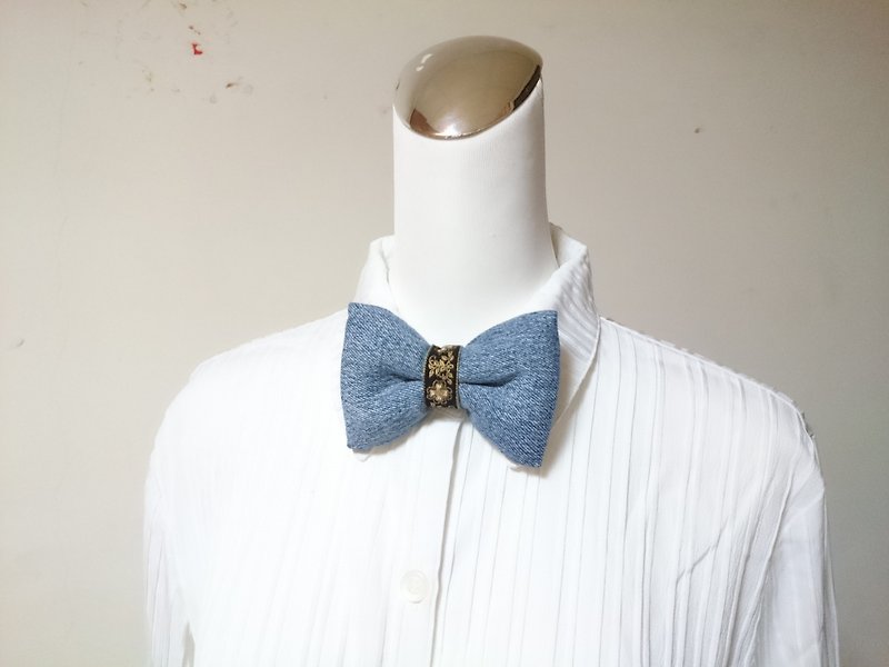 Denim handmade three-dimensional bow tie bow tie*SK* - หูกระต่าย/ผ้าพันคอผู้ชาย - ผ้าฝ้าย/ผ้าลินิน 